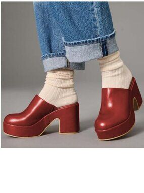 Pazzion Red Platform Rounded Toe Mules Clogs Slip On Chunky High Heel Slipper